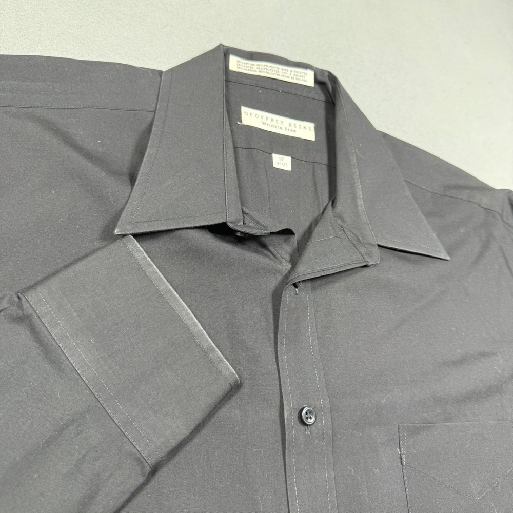 Geoffrey Beene Mens Wrinkle Free Long Sleeve Dress Shirt Black 17 34/35